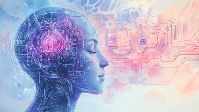 lustración detallada con efecto de lápices de colores de un estratega de marketing digital