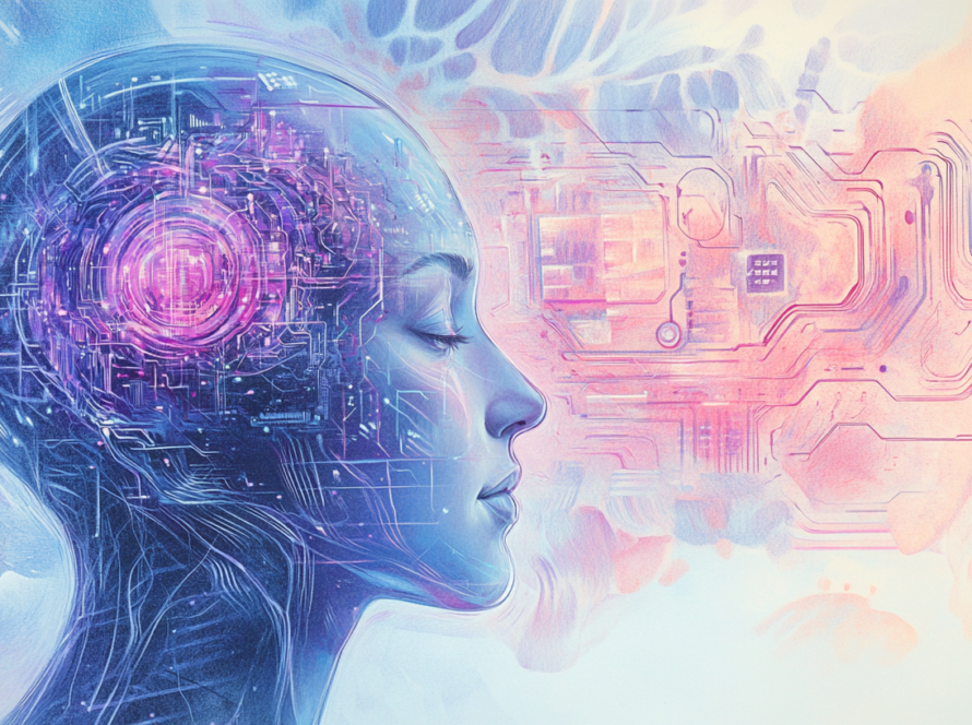 lustración detallada con efecto de lápices de colores de un estratega de marketing digital