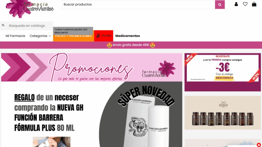 Web de Farmacia Cuatro vientos diseñada por GrupoDW