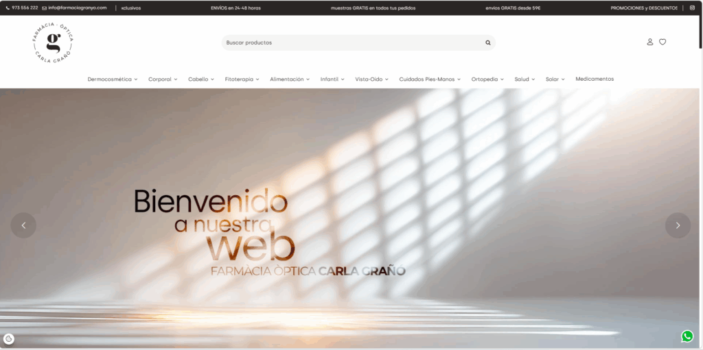 Web de Farmacia Óptica Carla Grañó diseñada por GrupoDW